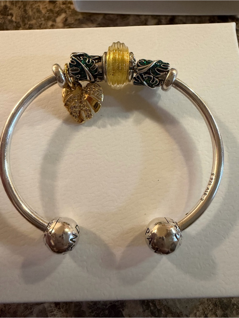 Pandora Moments Sterling Silver Open Bangle Bracelet With Charms - Picture 2 of 8
